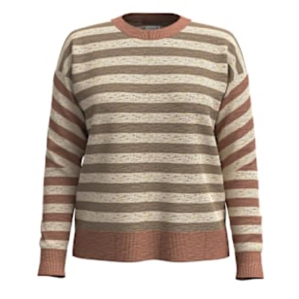 Smartwool Striped Crew Neck Sweater - Cream and Brown